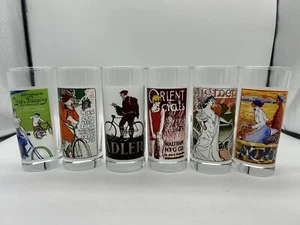 Vintage Fahrrad Artwork Longdrinkgläser 6er Set selten - Bild 1 von 9