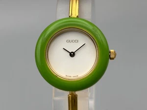 [Excellent] Auth GUCCI Change Bezel Watch 1200 Quartz Gold Light Green Vintage - Picture 1 of 14