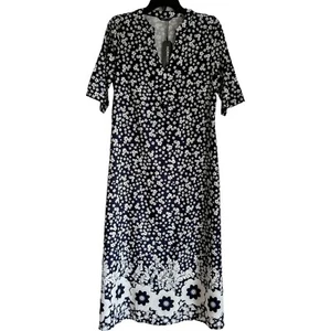 New Women's Floral Print Midi Maxi Dress Navy Small Noracora Short Sleeve V-neck - Picture 1 of 12