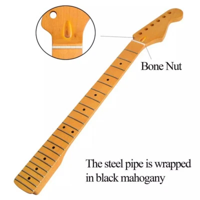 22 Fret Electric Guitar Neck part Maple For DIY Fender Replacement - Image 1 of 4