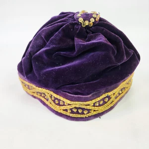 Purple Velvet Folk Hat or Cap, Boho hat w beads & sequins, handmade, size 6 1/2 - Picture 1 of 6