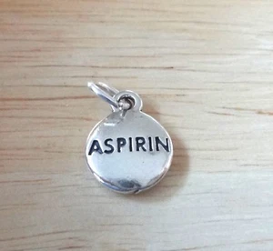 Sterling Silver 3D 12mm Pharmacy Medical says Aspirin RX Pill Charm - Picture 1 of 4