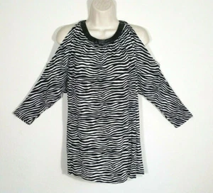 Michael Michael Kors Women Size Large Top Blouse Black White Zebra Animal Print - Picture 1 of 9