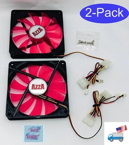 Paquete de 2: NUEVO AZZA 130mm Rojo LED 3/4pin Molex Gaming PC Estuche Ventilador de Enfriamiento con Tornillos - Imagen 1 de 12