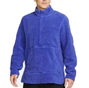 NWT Nike Yoga Sherpa Fleece Pullover Jacket Blue Mens Size L $110 - Picture 1 of 6