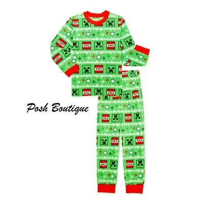 Minecraft Christmas Pajamas Set Shirt Pants Boys Girl 4 5 6 7 8 10 12 Creeper - Image 1 of 3