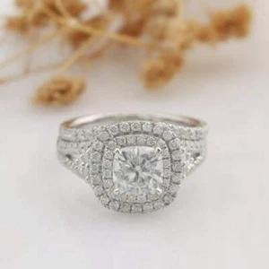 2Ct White Cushion Cut Stone Engagement Wedding Ring Set In 925 Sterling Silver - Picture 1 of 7