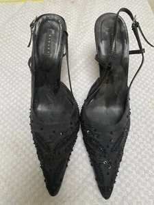 SISLEY Black Sequence HIGH-HEEL ELEGANT SHOES Sz MADE IN ITALY - Picture 1 of 7