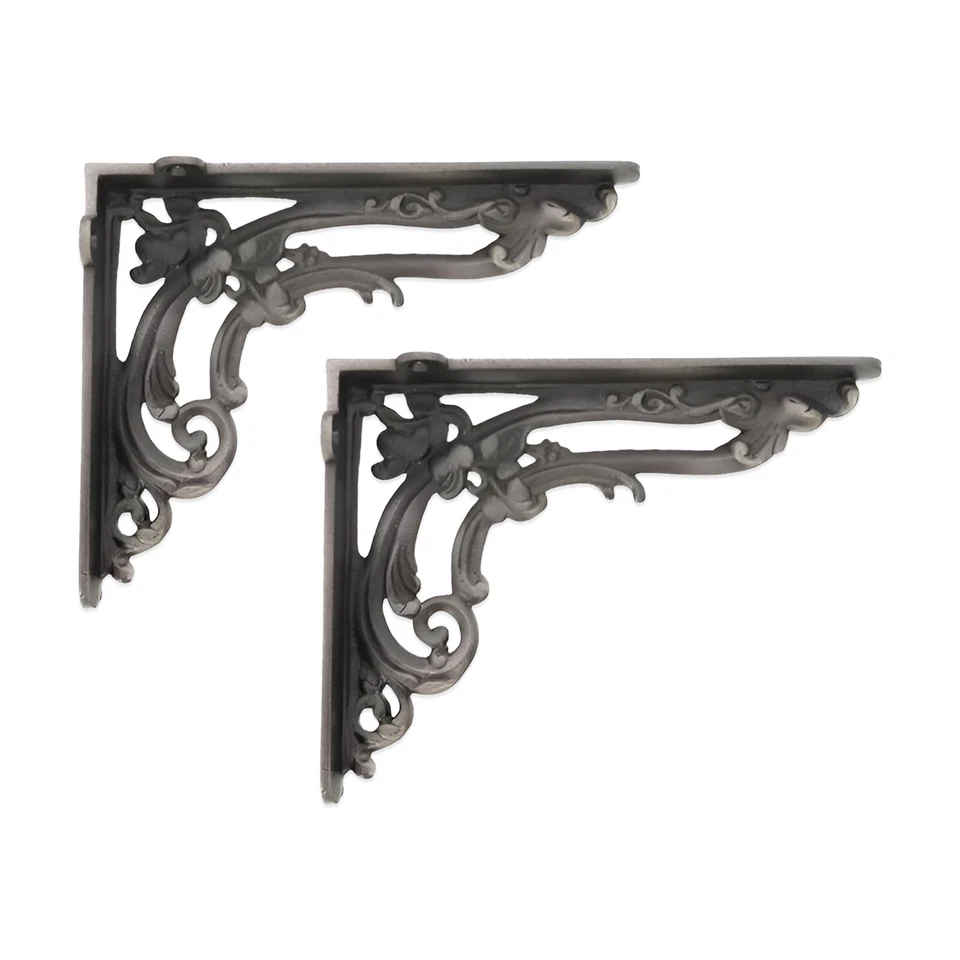 Shelf Brackets Pair of Matt Antique Rustic Vintage Cast Iron Heavy-Duty L-shaped - image 1 of 1