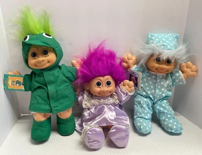 Russ 12" TROLL KIDZ Spanky/Froggie/Girl in Purple Muñecas Cabeza de Goma Cuerpo de Tela Foto 1 de 4
