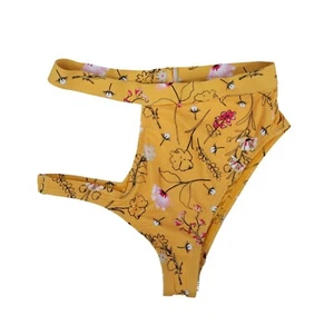 Ris-K Swimwear Women's Reef Bikini Bottom Cheeky Cutout Swim Yellow Floral Small - Picture 1 of 4