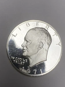 1971 -S Silver Eisenhower (IKE) Proof Cameo Dollar Peg Leg Variety - Picture 1 of 3
