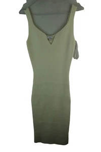 Reiss Ruched JErsey BodyCon Midi Dress Cream Size XS Ribbed Scoop Neck - Picture 1 of 9