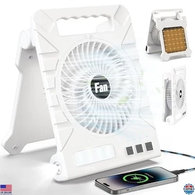 Rechargeable Portable Battery Fan with LED Lantern, 10000mAh, 4 Speeds, Timer - Image 1 of 4