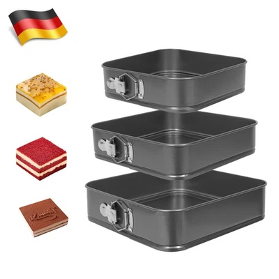 3er Set eckig Backformen Springformen Kuchenformen Blechformen Ø24/26/28 cm grau - Bild 1 von 4