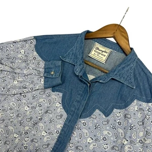 VTG Wrangler Western Shirt Denim Paisley Long Sleeve Top Blouse Womens Size XL - Picture 1 of 8