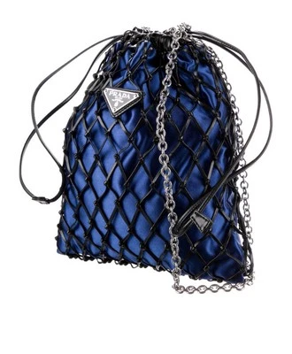 BOLSO DE HOMBRO PRADA AUTÉNTICO CUERO MALLA AZUL SATINADO CADENA Foto 1 de 4