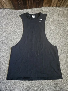 Gymshark Shirt Mens 2XL Muscle Stringer Tank Top Sleeveless Black Gym Workout B8 - Picture 1 of 6