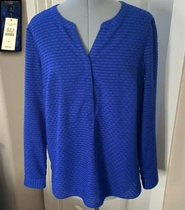 Nuovo con etichetta! TALBOTS WMN BLU COBALTO CERCHIO SWISS DOT LINED CAMICIA BLUSA TUNICA TOP 2X A+ - Foto 1 di 17