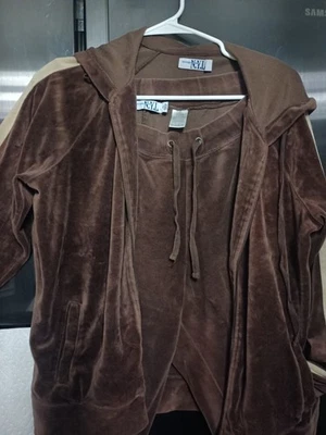 Traje de chándal de terciopelo marrón chocolate de 2 piezas talla XL pierna ancha Foto 1 de 4
