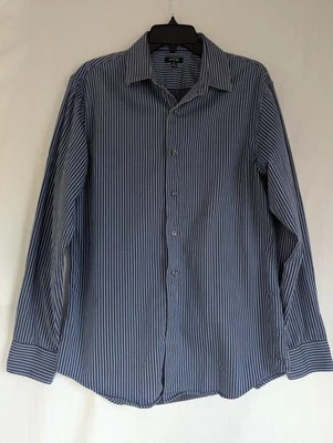 APT.9 Dress Shirt Mens Sz M  Dark Navy Blue Striped Cotton Long Sleeve - Image 1 of 4