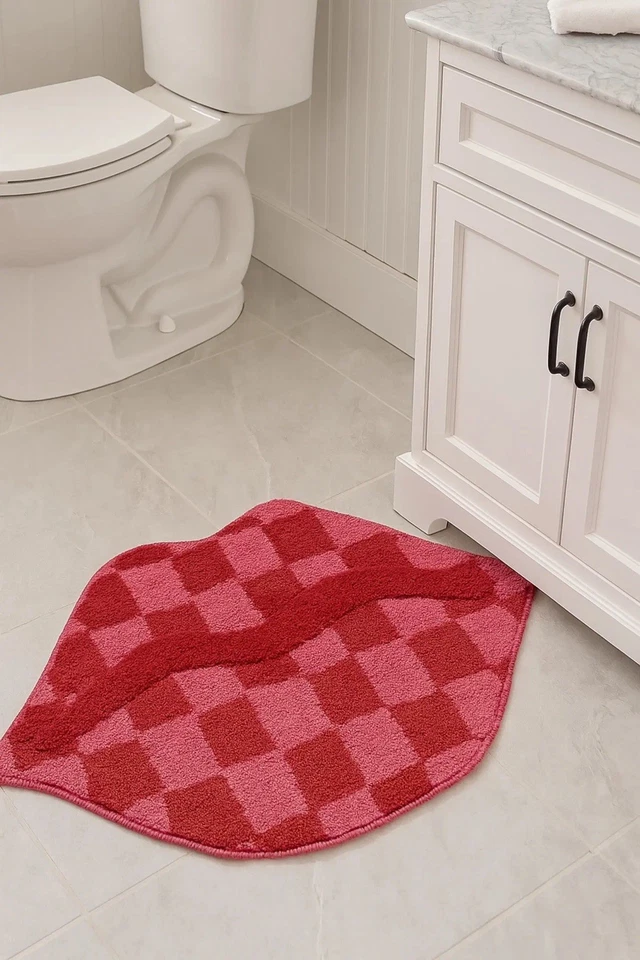 Tapete de banho Nature Step rosa quente lábios quadriculados divertido antiderrapante meninas 20 x 30 novo com etiquetas - Imagem 1 de 1