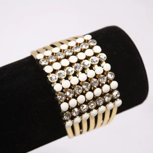 Gold Leather Straps & Rhinestones Bracelet Premium Fashion Jewelry jxsh New - Picture 1 of 4