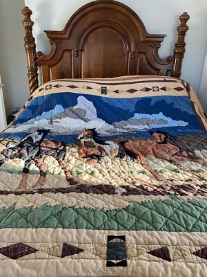 Patch Magic “Wild Horses” Queen Quilt 81”W x 89” L w/2 Regular Shams & Bed Skirt - Image 1 of 4