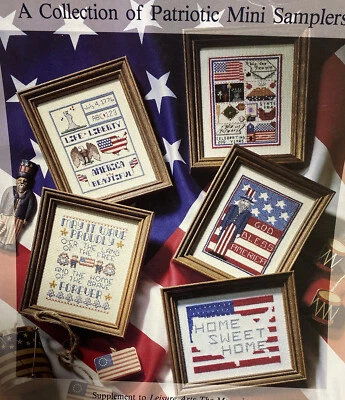 Patriotic Mini Cross Stitch Samplers Blue Patterns Salute to America Red White - Image 1 of 4
