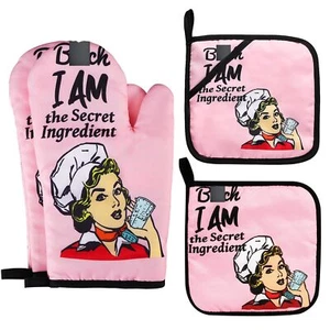 Funny Oven Mitts And Pot Holders Sets Cooking Bbq Nonslip Quilting Grill Mitts H - Picture 1 of 7
