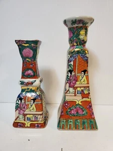 Candle Holder Antique Japanese Pair of 2 Hand Painted Rare - Picture 1 of 6