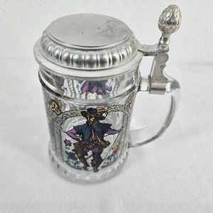 Vtg BMFN Three Musketeers Painted Glass Pewter Lidded Beer Stein 7" W. Germany - Picture 1 of 17