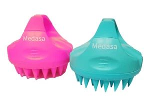 Brush Silicone Handheld Shampoo Scalp Head Hair Massage - 2 Pcs Pink-Green - Picture 1 of 2