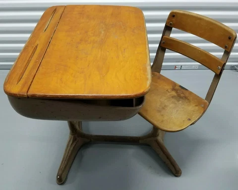 📚 📖 Antique Vintage Child Homework Art School Desk, 1930 - 1950's, Swivel Seat Cover