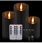 Black Wax Flameless Flickering Candles with 6H Timer, 3D Wick Realistic Batte...