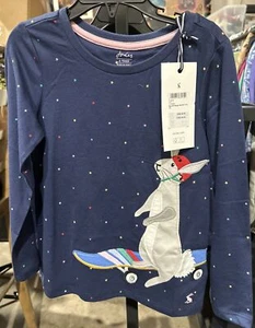 NWT Joules Ava Navy Long Sleeve Tee with Rabbit on Skateboard Applique Size 6 - Picture 1 of 4