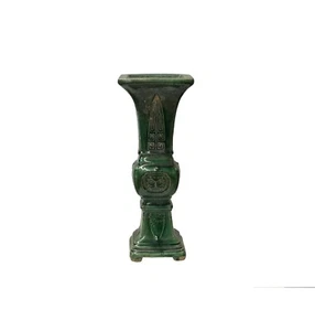 Vintage Chinese Green Ceramic Square Flask Shape Motif Vase Display ws4833 - Picture 1 of 8