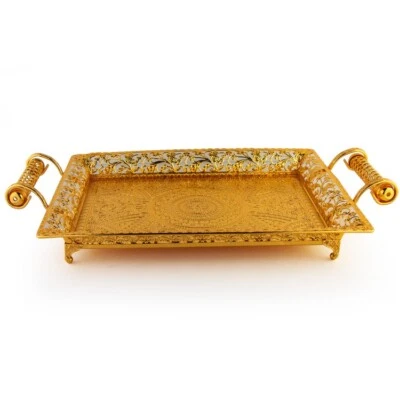 Servierplatte Teetablett Platte Obst Deko Tablett  – Gold 45 x 25 cm HM7157M - Bild 1 von 3