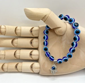 Turkish Greek Blue Evil Eye Bead Protection stretch Bracelet Jewellery Glass - Picture 1 of 8