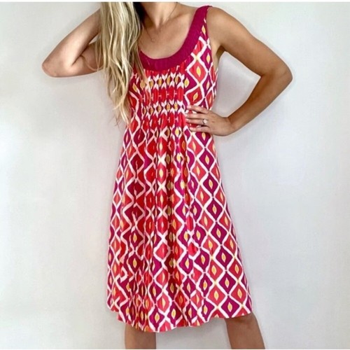 Abito Tory Burch plissettato seta stampa tribale corallo fucsia taglia 0