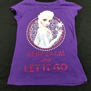 Disney Frozen T-shirt Keep Calm and Let it Go Elsa Purple Size S/CH 6-6X - Picture 1 of 5