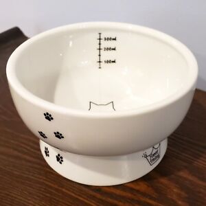 Necoichi Raised Cat Food Bowl Dish Ceramic Paw Prints Microwave Dishwasher Safe