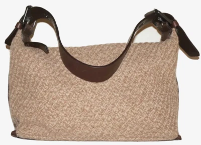 Bolso de Hombro BANANA REPUBLIC Pequeño Beige Tejido Mezcla de Lana y Cuero Marrón 7x10 Foto 1 de 4