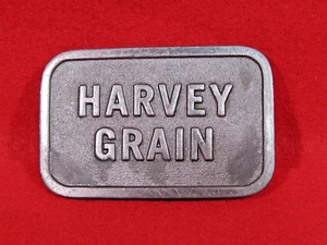 Vintage Harvey Grain Advertising Pewter Belt Buckle by Hit Line USA - Picture 1 of 8