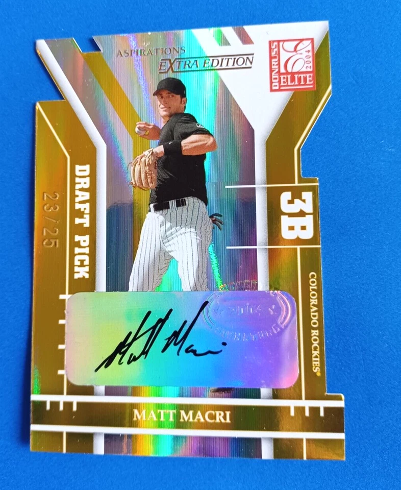 2004 DONRUSS ELITE MATT MACRI #304 GOLD ASPIRATIONS RC AUTO /25 COLORADO ROCKIES - Image 1 of 3