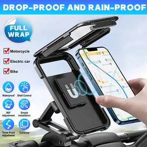 Motorcycle Bike Handlebar Phone Mount Holder Waterproof Case for Samsung iPhone - Picture 1 of 11