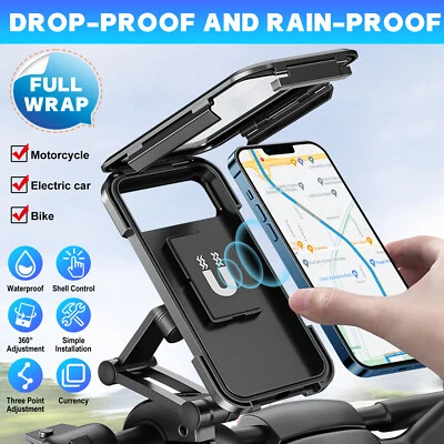 Motorcycle Bike Handlebar Phone Mount Holder Waterproof Case for Samsung iPhone - Image 1 of 4