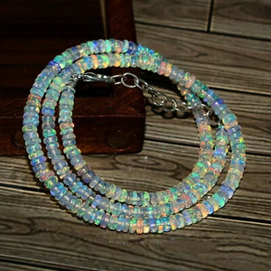 Natural Ethiopian Welo Fire Opal Rondelle Beaded Gemstone Necklace 16 Inches - Picture 1 of 3