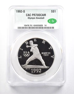 1992-S Olympic Baseball Commemorative Silver Dollar PR70 DCAM CAC *5776 - Picture 1 of 3
