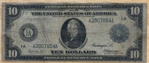 1914 $10 Federal Reserve Note Boston, MA - Picture 1 of 6